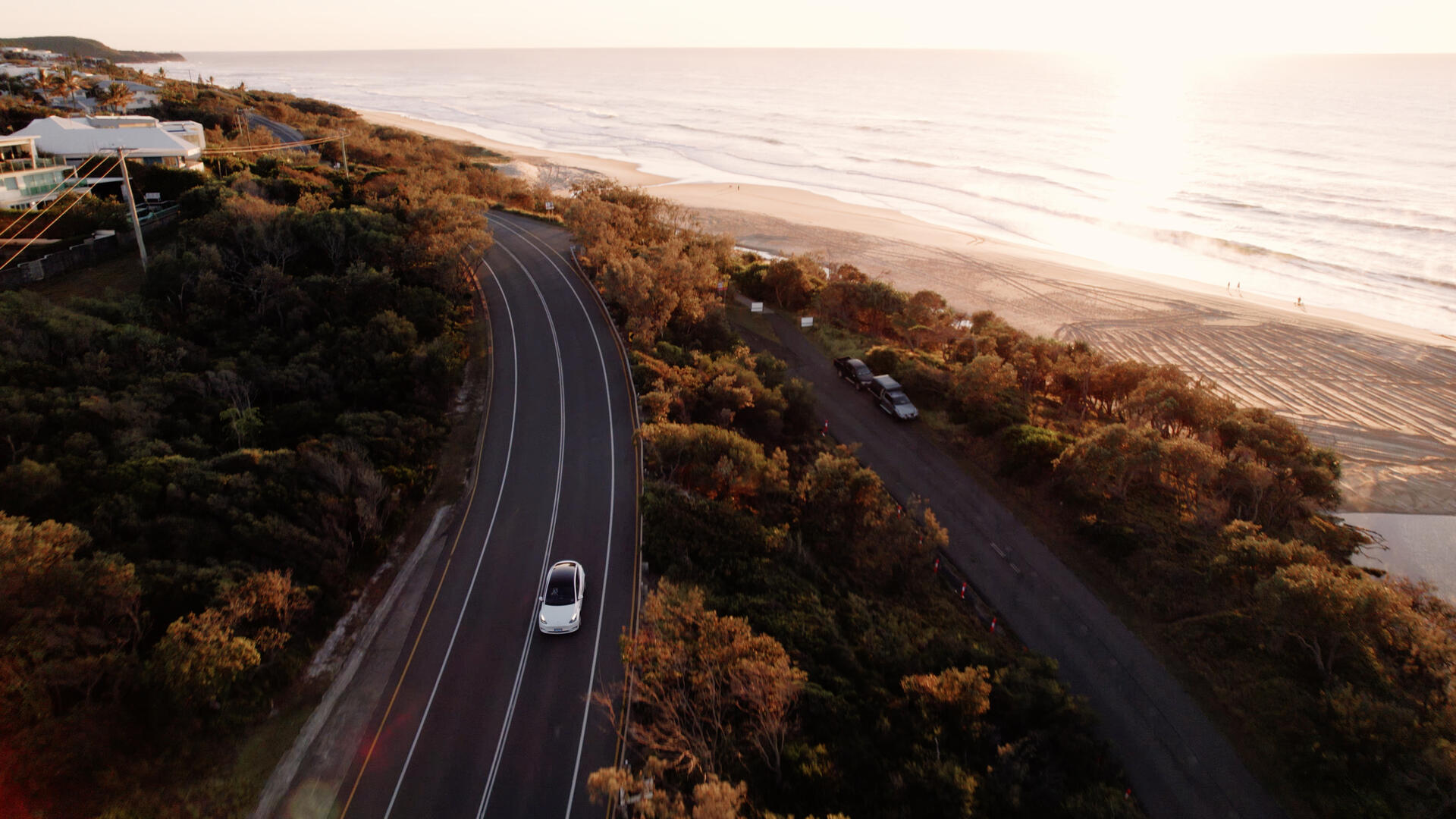 Coastal road into Noosa at sunset